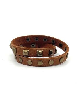 Brown Stud Adventure Tavel Double Wrap Leather Tooled Western Bracelet NEW